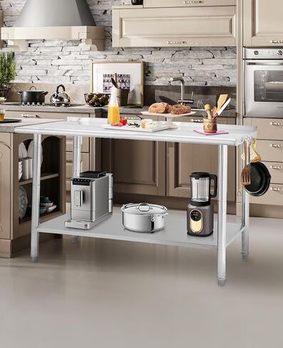 Premium Stainless Steel Table 60" x 24" with Backsplash, NSF Certified, Adjustable Undershelf & 5 Hooks - Heavy Duty Workbench for Home, Kitchen, Restaurant & Outdoor Use in Kuwait