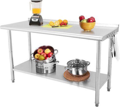 Premium Stainless Steel Table 60" x 24" with Backsplash, NSF Certified, Adjustable Undershelf & 5 Hooks - Heavy Duty Workbench for Home, Kitchen, Restaurant & Outdoor Use in Kuwait