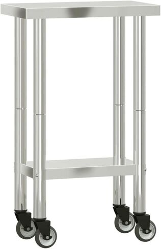 vidaXL Stainless Steel Kitchen Work Table on Wheels - 21.7"x11.8"x33.5" | Mobile Prep Station for Restaurants, Bars, Homes in Kuwait