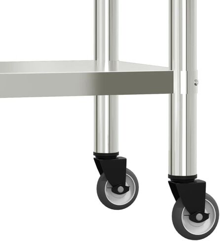 vidaXL Stainless Steel Kitchen Work Table on Wheels - 21.7"x11.8"x33.5" | Mobile Prep Station for Restaurants, Bars, Homes in Kuwait