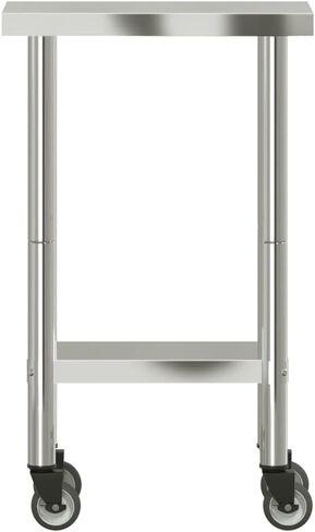 vidaXL Stainless Steel Kitchen Work Table on Wheels - 21.7"x11.8"x33.5" | Mobile Prep Station for Restaurants, Bars, Homes in Kuwait
