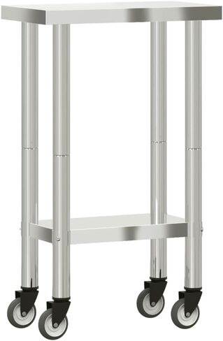 vidaXL Stainless Steel Kitchen Work Table on Wheels - 21.7"x11.8"x33.5" | Mobile Prep Station for Restaurants, Bars, Homes in Kuwait