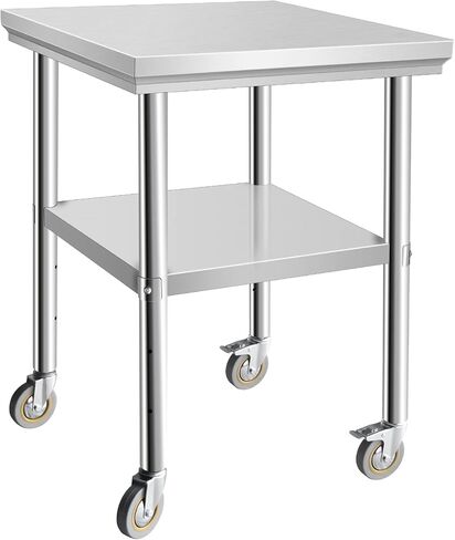 Food Prep Stainless Steel Table with Wheels, 24 x 24 x 34 Inch Heavy Duty with Adjustable Undershelf for Restaurant, Hotel and Home, Durable Metal Work, Sliver in Kuwait