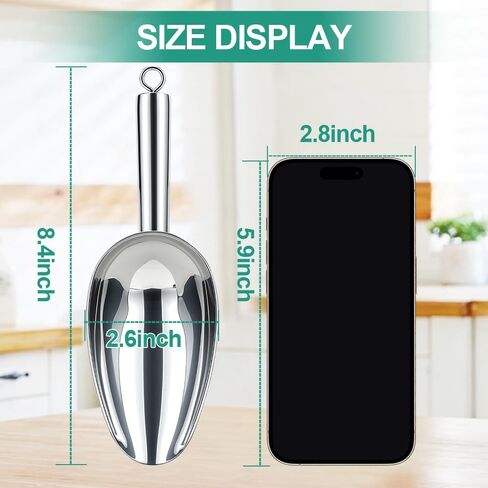 6 Oz Upgraded & Thickened Stainless Steel Ice Scoop, Kitchen Scooper for Ice Maker, Freezer, Bucket, Bar, Wedding, Pet Food - Sturdy, Rust-Resistant, Dishwasher-Safe in Kuwait