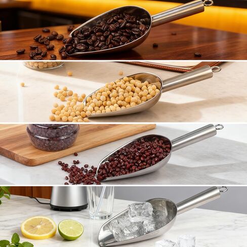 6 Oz Upgraded & Thickened Stainless Steel Ice Scoop, Kitchen Scooper for Ice Maker, Freezer, Bucket, Bar, Wedding, Pet Food - Sturdy, Rust-Resistant, Dishwasher-Safe in Kuwait