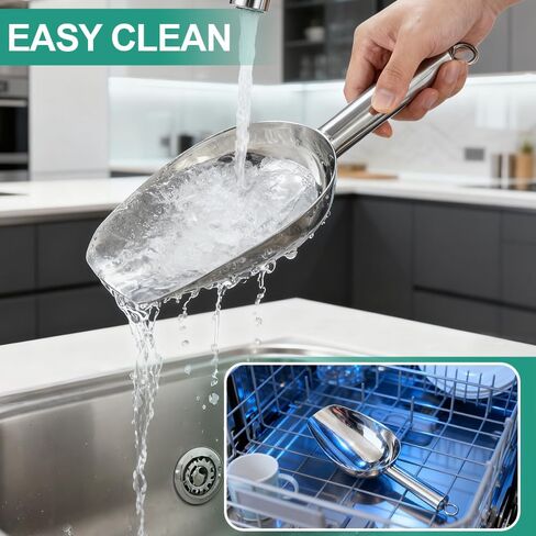6 Oz Upgraded & Thickened Stainless Steel Ice Scoop, Kitchen Scooper for Ice Maker, Freezer, Bucket, Bar, Wedding, Pet Food - Sturdy, Rust-Resistant, Dishwasher-Safe in Kuwait