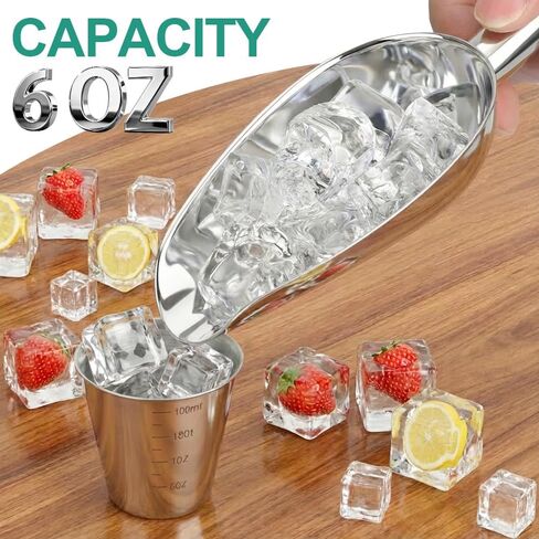 6 Oz Upgraded & Thickened Stainless Steel Ice Scoop, Kitchen Scooper for Ice Maker, Freezer, Bucket, Bar, Wedding, Pet Food - Sturdy, Rust-Resistant, Dishwasher-Safe in Kuwait