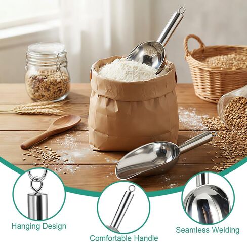 6 Oz Upgraded & Thickened Stainless Steel Ice Scoop, Kitchen Scooper for Ice Maker, Freezer, Bucket, Bar, Wedding, Pet Food - Sturdy, Rust-Resistant, Dishwasher-Safe in Kuwait