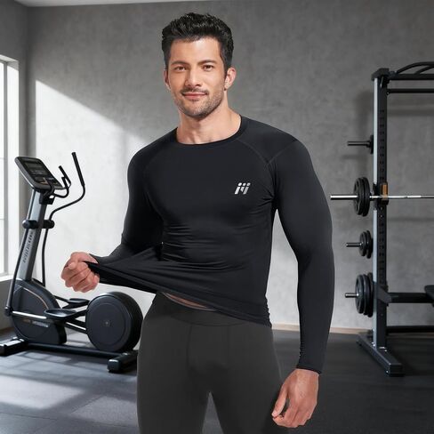 Men's Compression Long-Sleeve T-Shirt UPF Athletic Compression Base Layer Cool Dry Workout Shirts Sports Running Tops in Saudi Arabia