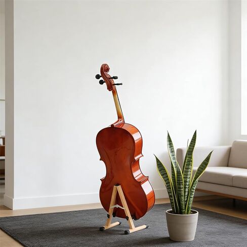 Wooden Cello Stand, Adjustable A-Frame Floor Stand with Padded Foam, Folding Acoustic Instrument Rack for Cello - Fits 1/2, 3/4, 7/8 Size (Brown) in Saudi Arabia
