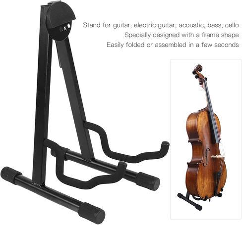 Cello Stand Foldable Metal Frame, Black, Compact Portable Holder for Guitar Bass Violin - Lightweight Design, Easy Assembly, Stable Instrument Support in Saudi Arabia