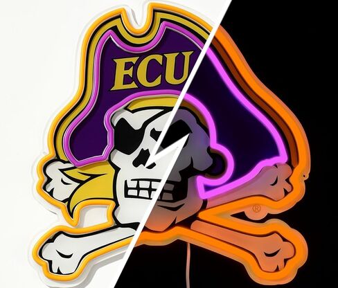 Officially Licensed ECU Pirates LED Neon Sign – 14.16" x 15" Purple & Gold-Emitting Wall Light with Adjustable Brightness, Inline Dimmer & On/Off Switch, USB Powered with Adapter – College Wall Décor in Kuwait