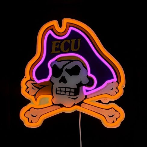 Officially Licensed ECU Pirates LED Neon Sign – 14.16" x 15" Purple & Gold-Emitting Wall Light with Adjustable Brightness, Inline Dimmer & On/Off Switch, USB Powered with Adapter – College Wall Décor in Kuwait