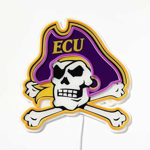 Officially Licensed ECU Pirates LED Neon Sign – 14.16" x 15" Purple & Gold-Emitting Wall Light with Adjustable Brightness, Inline Dimmer & On/Off Switch, USB Powered with Adapter – College Wall Décor in Kuwait