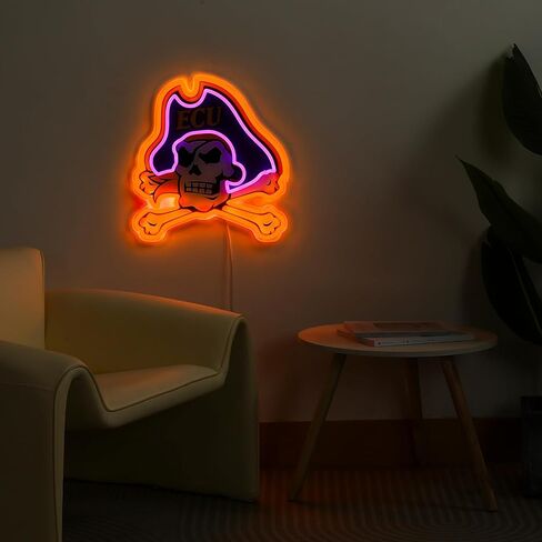 Officially Licensed ECU Pirates LED Neon Sign – 14.16" x 15" Purple & Gold-Emitting Wall Light with Adjustable Brightness, Inline Dimmer & On/Off Switch, USB Powered with Adapter – College Wall Décor in Kuwait