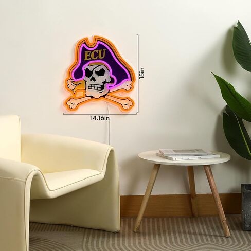 Officially Licensed ECU Pirates LED Neon Sign – 14.16" x 15" Purple & Gold-Emitting Wall Light with Adjustable Brightness, Inline Dimmer & On/Off Switch, USB Powered with Adapter – College Wall Décor in Kuwait