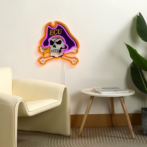 Officially Licensed ECU Pirates LED Neon Sign – 14.16" x 15" Purple & Gold-Emitting Wall Light with Adjustable Brightness, Inline Dimmer & On/Off Switch, USB Powered with Adapter – College Wall Décor in Kuwait