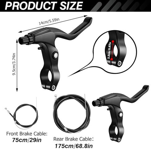 مجموعة فرامل الدراجة، فرامل الدراجة الأمامية والخلفية C، مجموعة فرامل عالمية كاملة مع أذرع فرامل من سبائك الألومنيوم، كابلات داخلية وخارجية لدراجة الأطفال، BMX، دراجة الأطفال، الدراجة، BMX إلخ (أسود-B) in Kuwait