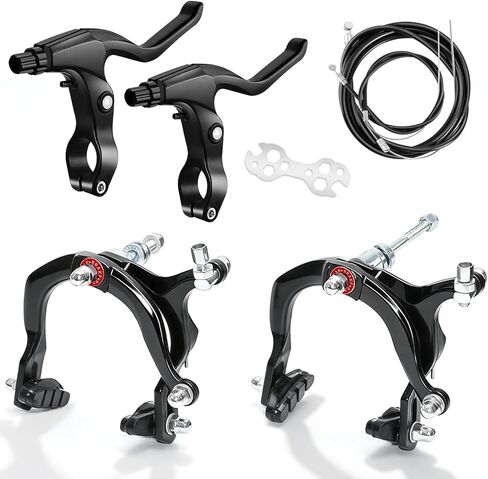 Bike Brakes Set,Front and Rear C Bicycle Brake,Complete Universal Brake Set with Aluminium Alloy Brake levers,Inner and Outer Cables for Kids Bike,BMX, Child Bike, Bicycle, BMX etc(Black-B in Saudi Arabia