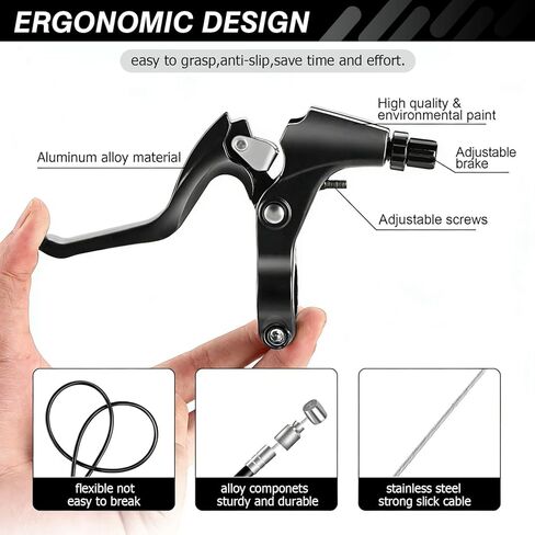 Bike Brakes Set,Front and Rear C Bicycle Brake,Complete Universal Brake Set with Aluminium Alloy Brake levers,Inner and Outer Cables for Kids Bike,BMX, Child Bike, Bicycle, BMX etc(Black-B in Saudi Arabia