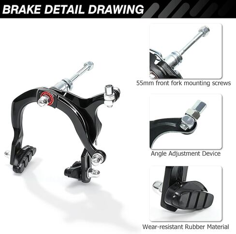 Bike Brakes Set,Front and Rear C Bicycle Brake,Complete Universal Brake Set with Aluminium Alloy Brake levers,Inner and Outer Cables for Kids Bike,BMX, Child Bike, Bicycle, BMX etc(Black-B in Saudi Arabia