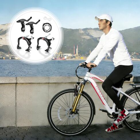 Bike Brakes Set,Front and Rear C Bicycle Brake,Complete Universal Brake Set with Aluminium Alloy Brake levers,Inner and Outer Cables for Kids Bike,BMX, Child Bike, Bicycle, BMX etc(Black-B in Saudi Arabia