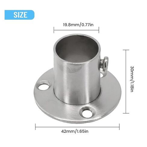 1PC Stainless Steel Wardrobe Rail with Tube Support Closet Bar Socket End Stand 19mm 22mm 25mm 32mm Diameter Options(22mm) in Saudi Arabia