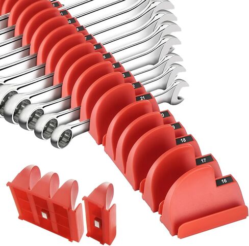 32PCS Magnetic Wrench Organizer - Modular Wrench Holder Set for Tool Drawer Storage, With Metric & SAE Labels, Tool Holder for DIY Mechanics, Fit for Screwdriver, Ratchet, Widget - Red in Saudi Arabia