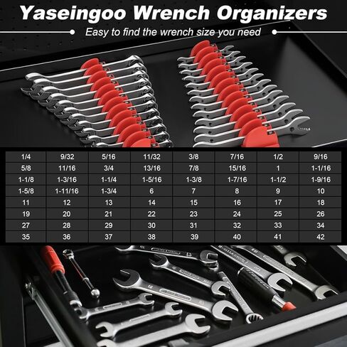 32PCS Magnetic Wrench Organizer - Modular Wrench Holder Set for Tool Drawer Storage, With Metric & SAE Labels, Tool Holder for DIY Mechanics, Fit for Screwdriver, Ratchet, Widget - Red in Saudi Arabia