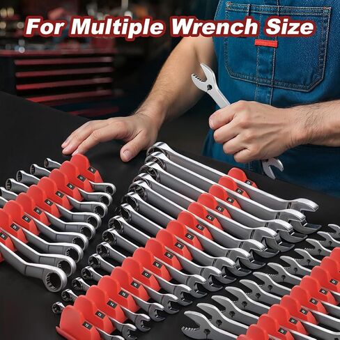 32PCS Magnetic Wrench Organizer - Modular Wrench Holder Set for Tool Drawer Storage, With Metric & SAE Labels, Tool Holder for DIY Mechanics, Fit for Screwdriver, Ratchet, Widget - Red in Saudi Arabia