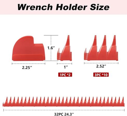 32PCS Magnetic Wrench Organizer - Modular Wrench Holder Set for Tool Drawer Storage, With Metric & SAE Labels, Tool Holder for DIY Mechanics, Fit for Screwdriver, Ratchet, Widget - Red in Saudi Arabia