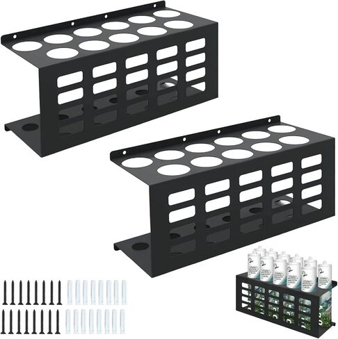 حامل أنبوب السد المعدني مثبت على الحائط، 11 فتحة حامل أنبوب السد السيليكون، رف تخزين مسدس الشحوم، منظمات العمل والتخزين لأدوات مرآب ورشة العمل (أسود) in Kuwait