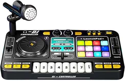 Kids DJ Controller DJ Mixer Table DJ Equipment with BT 5.0 Adjustable Microphone 8 Electronic Keyboard Buttons 3 Disc Sound Effects 12 MIDI Songs Light-Up Whack-A-Mole Game in Saudi Arabia