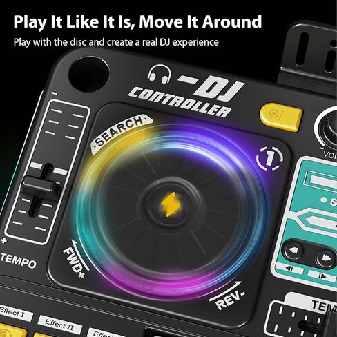 Kids DJ Controller DJ Mixer Table DJ Equipment with BT 5.0 Adjustable Microphone 8 Electronic Keyboard Buttons 3 Disc Sound Effects 12 MIDI Songs Light-Up Whack-A-Mole Game in Saudi Arabia