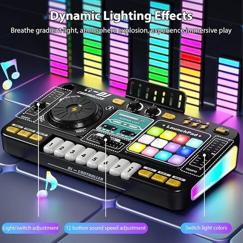 Kids DJ Controller DJ Mixer Table DJ Equipment with BT 5.0 Adjustable Microphone 8 Electronic Keyboard Buttons 3 Disc Sound Effects 12 MIDI Songs Light-Up Whack-A-Mole Game in Saudi Arabia