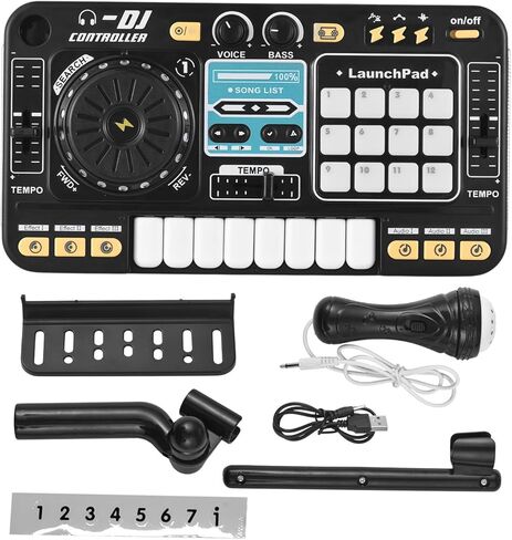 Kids DJ Controller DJ Mixer Table DJ Equipment with BT 5.0 Adjustable Microphone 8 Electronic Keyboard Buttons 3 Disc Sound Effects 12 MIDI Songs Light-Up Whack-A-Mole Game in Saudi Arabia