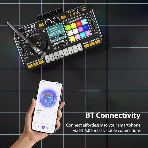 Kids DJ Controller DJ Mixer Table DJ Equipment with BT 5.0 Adjustable Microphone 8 Electronic Keyboard Buttons 3 Disc Sound Effects 12 MIDI Songs Light-Up Whack-A-Mole Game in Saudi Arabia