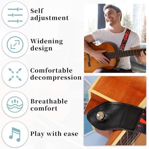 Guitar Strap,Acoustic Electric Guitar Straps With Leather Pick Box and 5 PCS Picks Guitar Accessories,Best Gifts for Kids, Guitarists(Red) in Kuwait