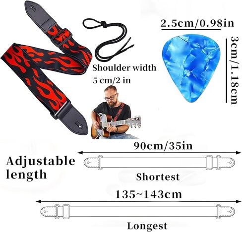 Guitar Strap,Acoustic Electric Guitar Straps With Leather Pick Box and 5 PCS Picks Guitar Accessories,Best Gifts for Kids, Guitarists(Red) in Kuwait