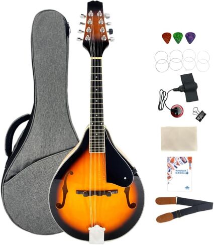 Electric Acoustic Mandolin A Style 8 String, Mahogany Body w/Built-in Pickup – Full Kit for Stage, Studio & Home (Includes Gig Bag, Audio Cable, Strap & Picks) in Saudi Arabia