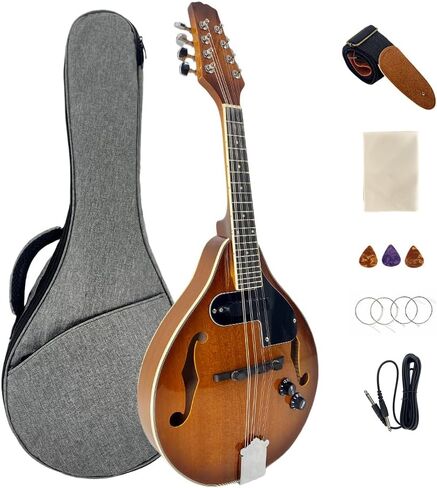 Electric Acoustic Mandolin A Style 8 String, Mahogany Body w/Built-in Pickup – Full Kit for Stage, Studio & Home (Includes Gig Bag, Audio Cable, Strap & Picks) in Saudi Arabia