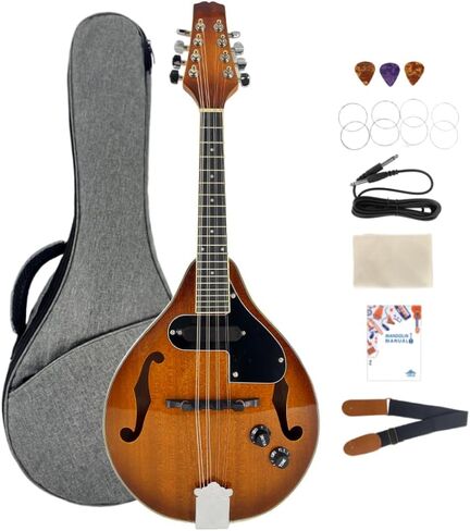 Electric Acoustic Mandolin A Style 8 String, Mahogany Body w/Built-in Pickup – Full Kit for Stage, Studio & Home (Includes Gig Bag, Audio Cable, Strap & Picks) in Saudi Arabia