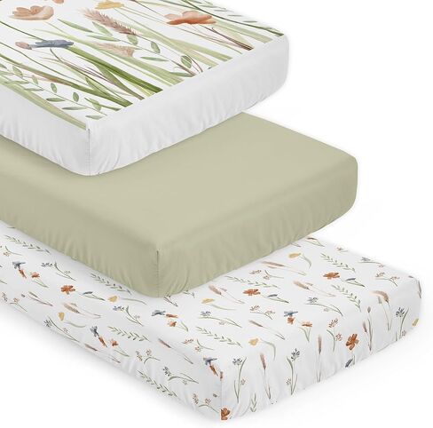 Sweet Jojo Designs Boho Floral Garden Flower Girl Baby Fitted Crib Sheet Set Infant Newborn Nursery Toddler Bed Room Standard Mattress 2p Watercolor Bohemian Floral Farmhouse Wildflower Vintage Chic in Kuwait