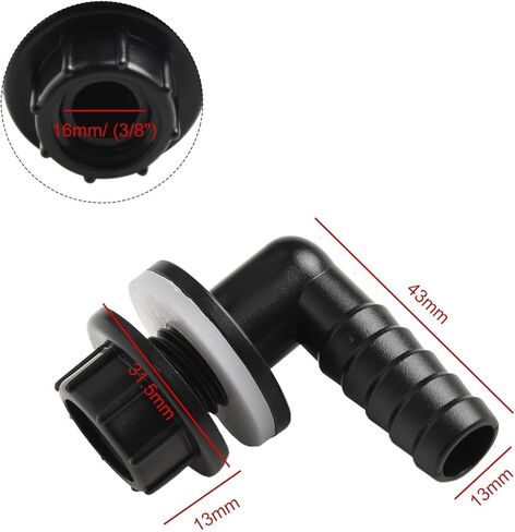 موصل كوع بلاستيكي مقاس 3/8 بوصة إلى 14 مم لأنظمة تخزين المطر وخزان IBC والمياه - تركيب ري مانع للتسرب لاستخدام خزان الأسماك وحوض السمك in Kuwait