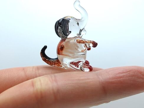 Elephant Tiny Micro Figurines Hand Blown Glass Art Animals Collectible Gift Home Décor, Sit (Amber) in Kuwait