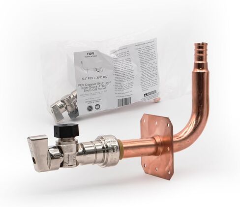 FOFI ANGULAR PEX DE COBRE 1/2" with 3/8" Shut‑Off Valve — 1/2 PEX Copper Stub Out Elbow Connector for Water Lines, NSF/ASSE Certified, Use with Copper Crimp & 1/2 PEX Clamps in Saudi Arabia