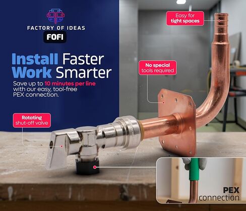 FOFI ANGULAR PEX DE COBRE 1/2" with 3/8" Shut‑Off Valve — 1/2 PEX Copper Stub Out Elbow Connector for Water Lines, NSF/ASSE Certified, Use with Copper Crimp & 1/2 PEX Clamps in Saudi Arabia