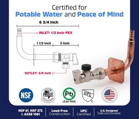 FOFI ANGULAR PEX DE COBRE 1/2" with 3/8" Shut‑Off Valve — 1/2 PEX Copper Stub Out Elbow Connector for Water Lines, NSF/ASSE Certified, Use with Copper Crimp & 1/2 PEX Clamps in Saudi Arabia