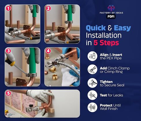 FOFI ANGULAR PEX DE COBRE 1/2" with 3/8" Shut‑Off Valve — 1/2 PEX Copper Stub Out Elbow Connector for Water Lines, NSF/ASSE Certified, Use with Copper Crimp & 1/2 PEX Clamps in Saudi Arabia