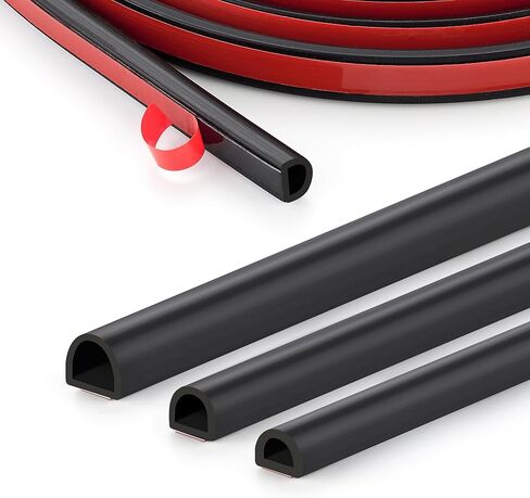 Silicone D-Shaped Weather Stripping Door Seal, 23FT Self Adhesive Door Insulation Strip, Fits Gaps up 1/8" to 1/4", for Door Frame & Window Seal (Black, 3/8" W × 1/4" T) in Saudi Arabia